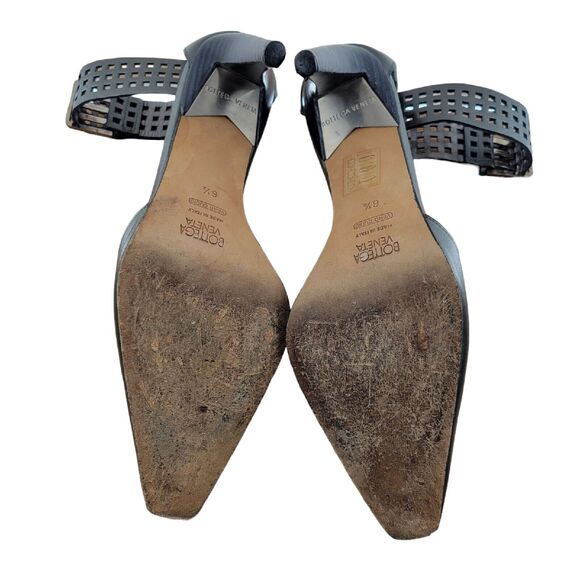 Bottega Veneta Heels Wide Cutout Ankle Cuff Metallic Pewter Silver Leather 6.5 - Picture 10 of 13